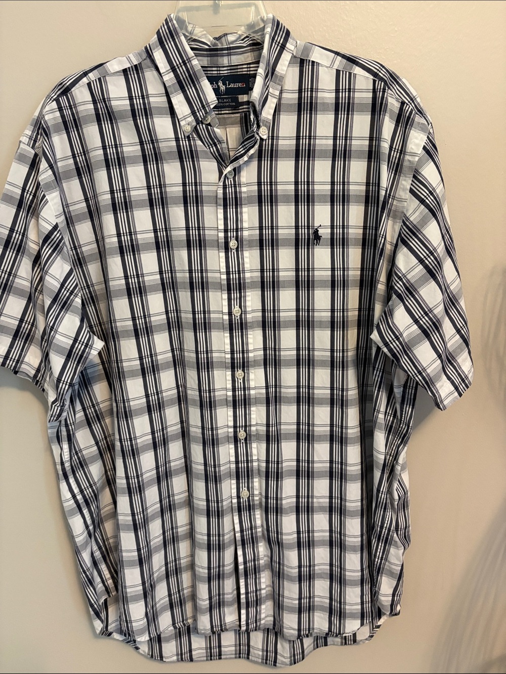 Ralph Lauren Blake White and Navy Plaid Short-Sleeve Button-Down Shirt